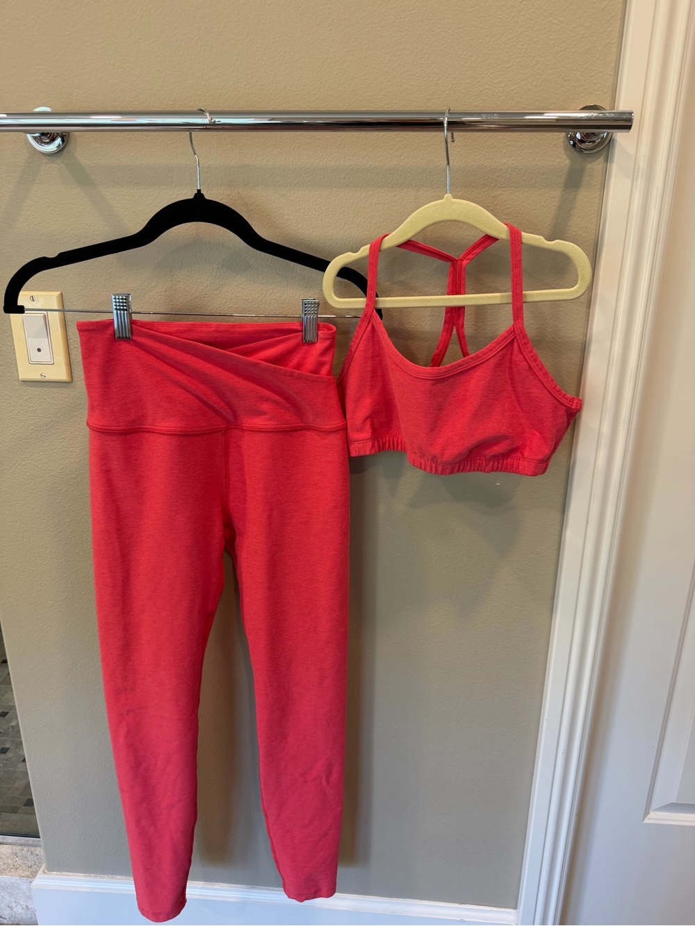 Beyond Yoga Pink Sports Bra (M) & High-Waist Leggings (S)  Set